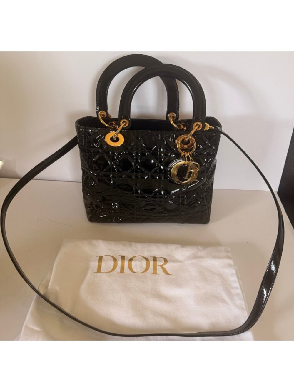 Lady Dior Patent Leather Cannage Medium Handbag, Vintage